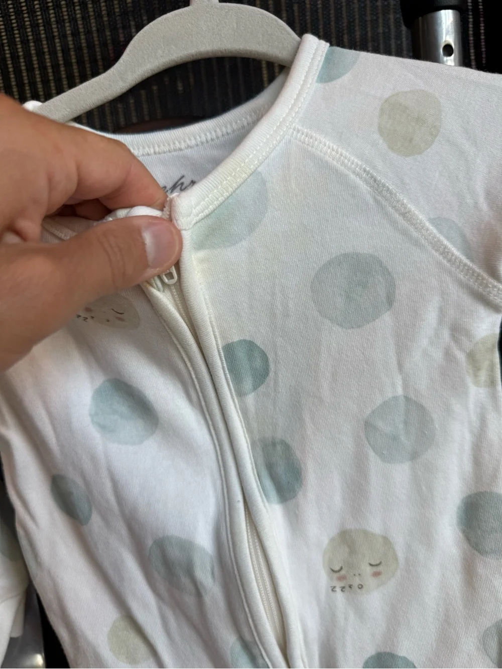 Organic Cotton White Footed Baby One-Piece with Mint Dot Print